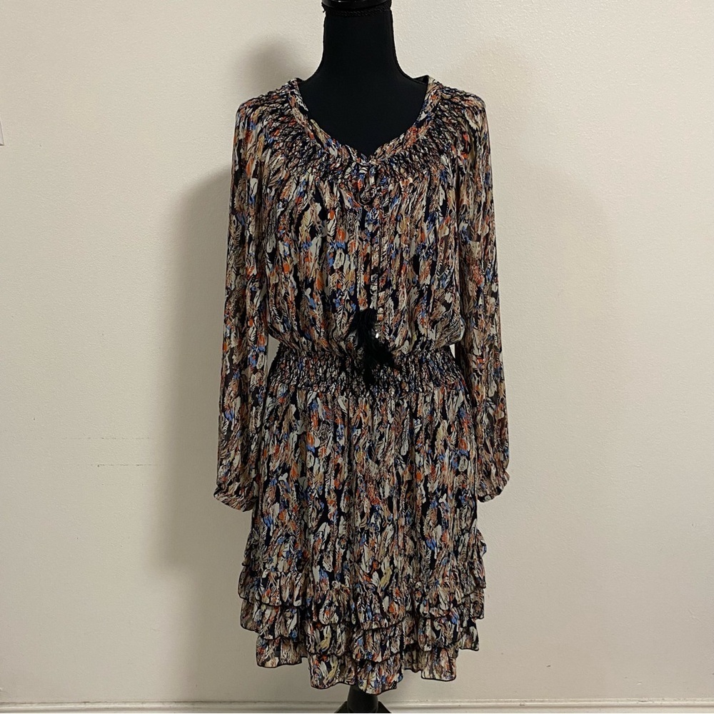 Scully black feather LS ruffle dress Size Small